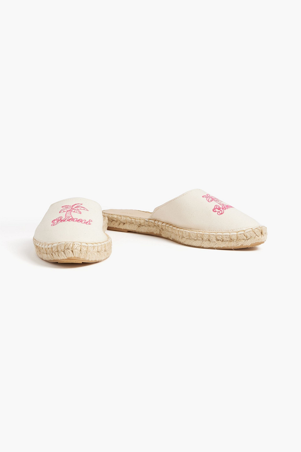Ganni Embroidered Canvas Espadrille Slippers In Ivory