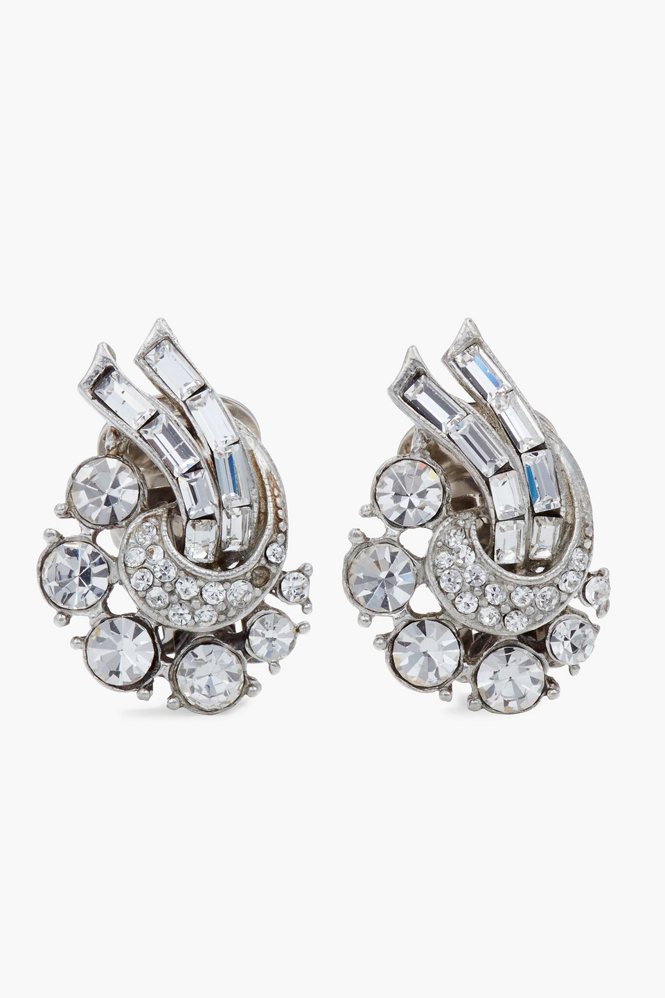 Ben-Amun Silver-tone crystal clip earrings