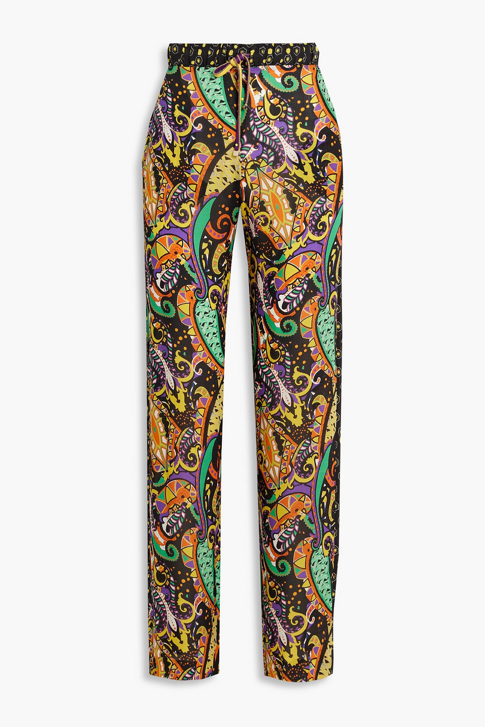 etro - printed silk-chiffon straight-leg pants - black - it 40