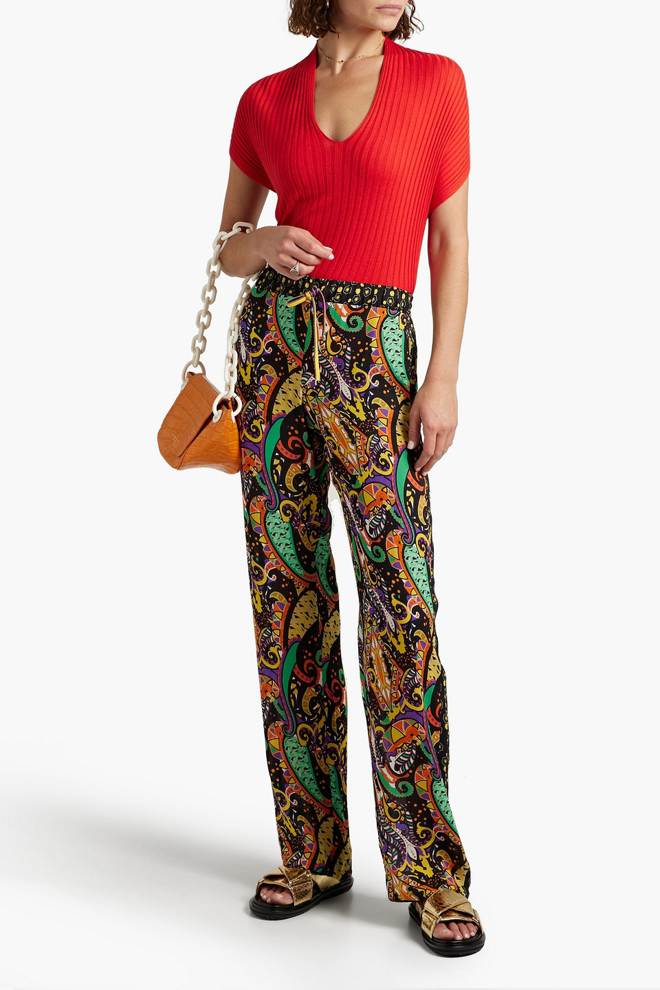 Etro Printed Silk-chiffon Straight-leg Pants In Black