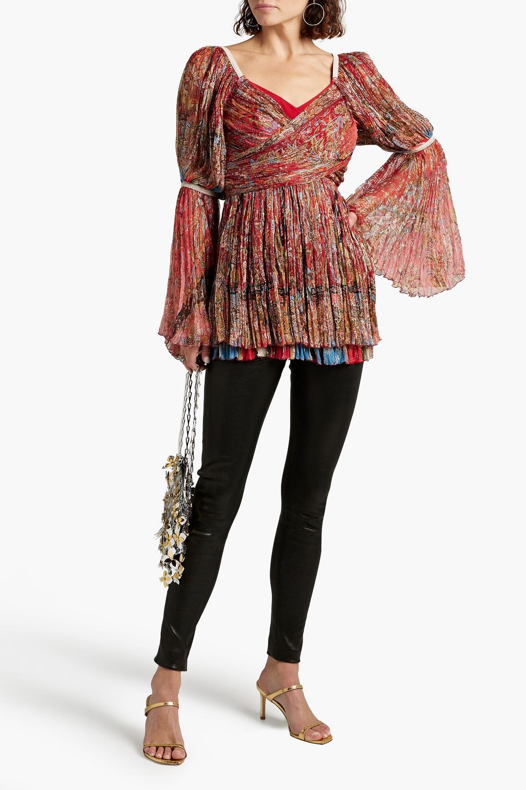 ETRO Wrap-effect gathered printed silk-crepon blouse