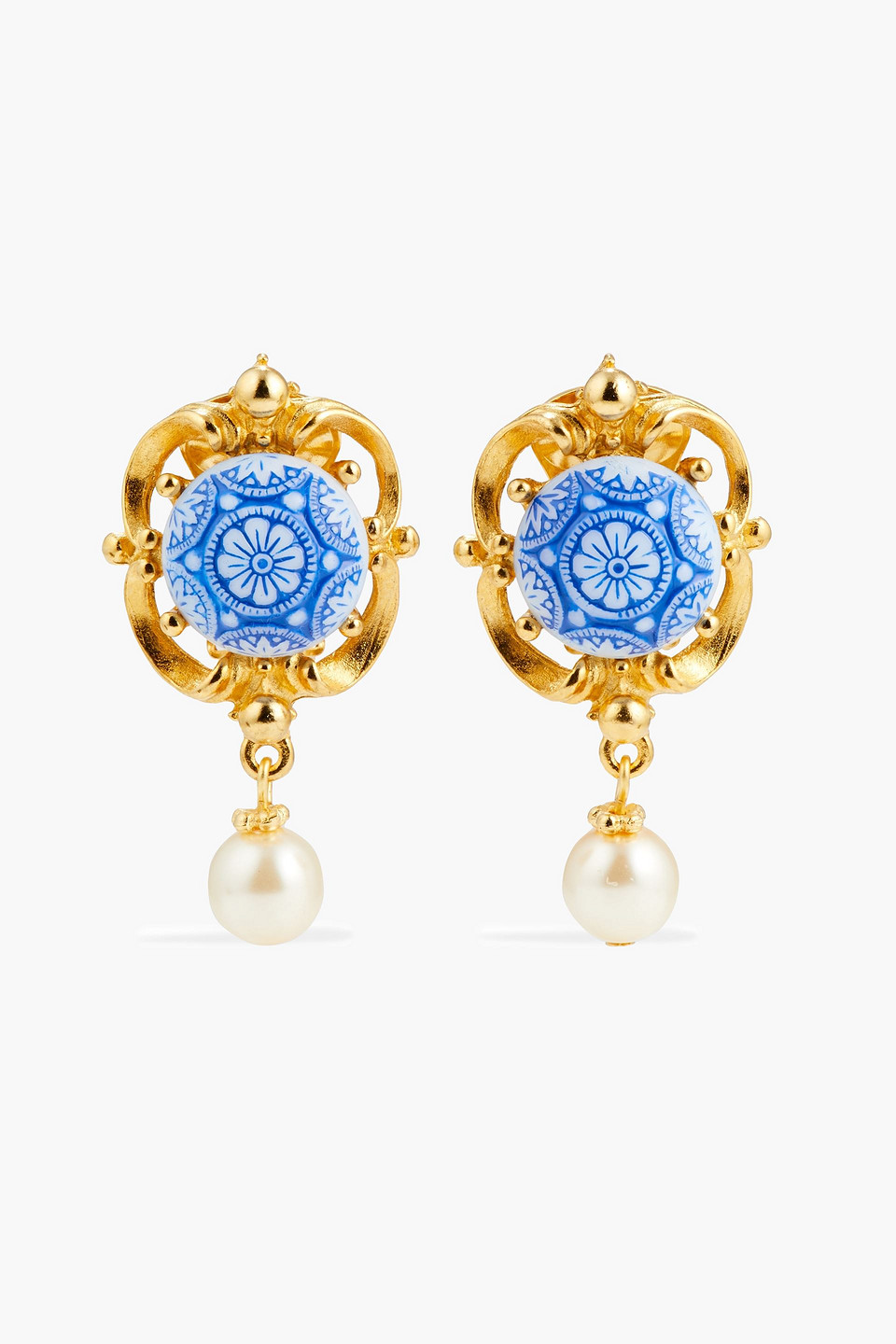 Ben-Amun 24-karat gold-plated, stone and faux pearl clip earrings