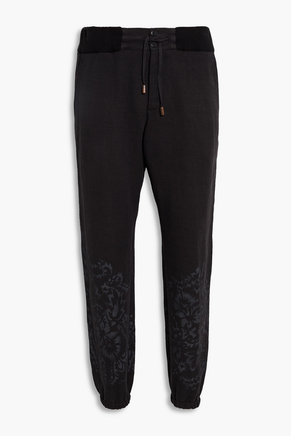 Etro Printed Linen, Wool And Cotton-blend Sweatpants In Black