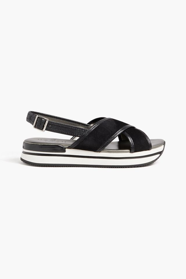 Leather-trimmed suede platform sandals