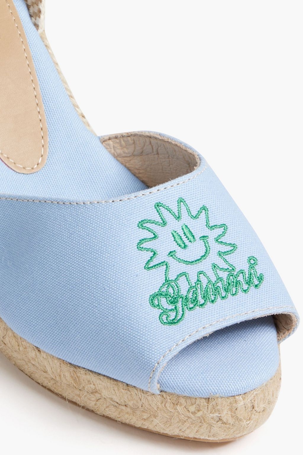 GANNI Embroidered canvas wedge espadrille sandals