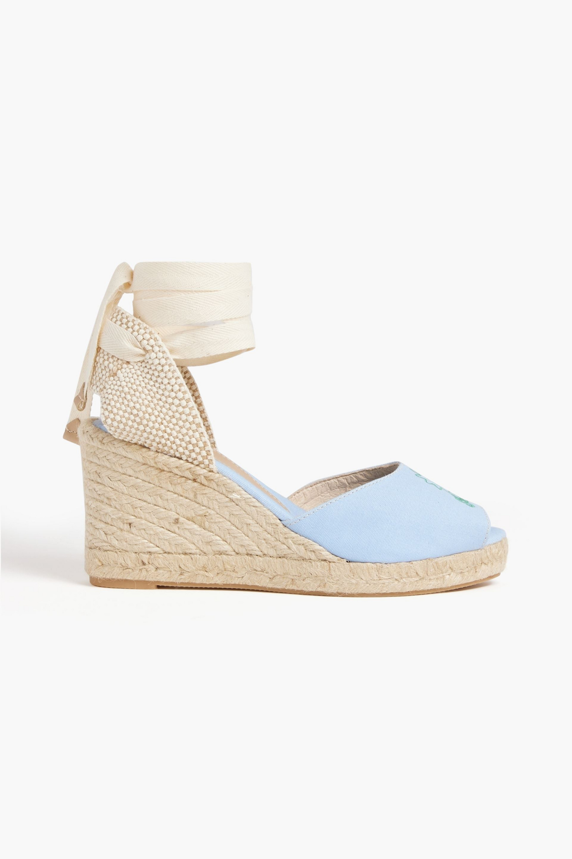 GANNI Embroidered canvas espadrille wedge sandals