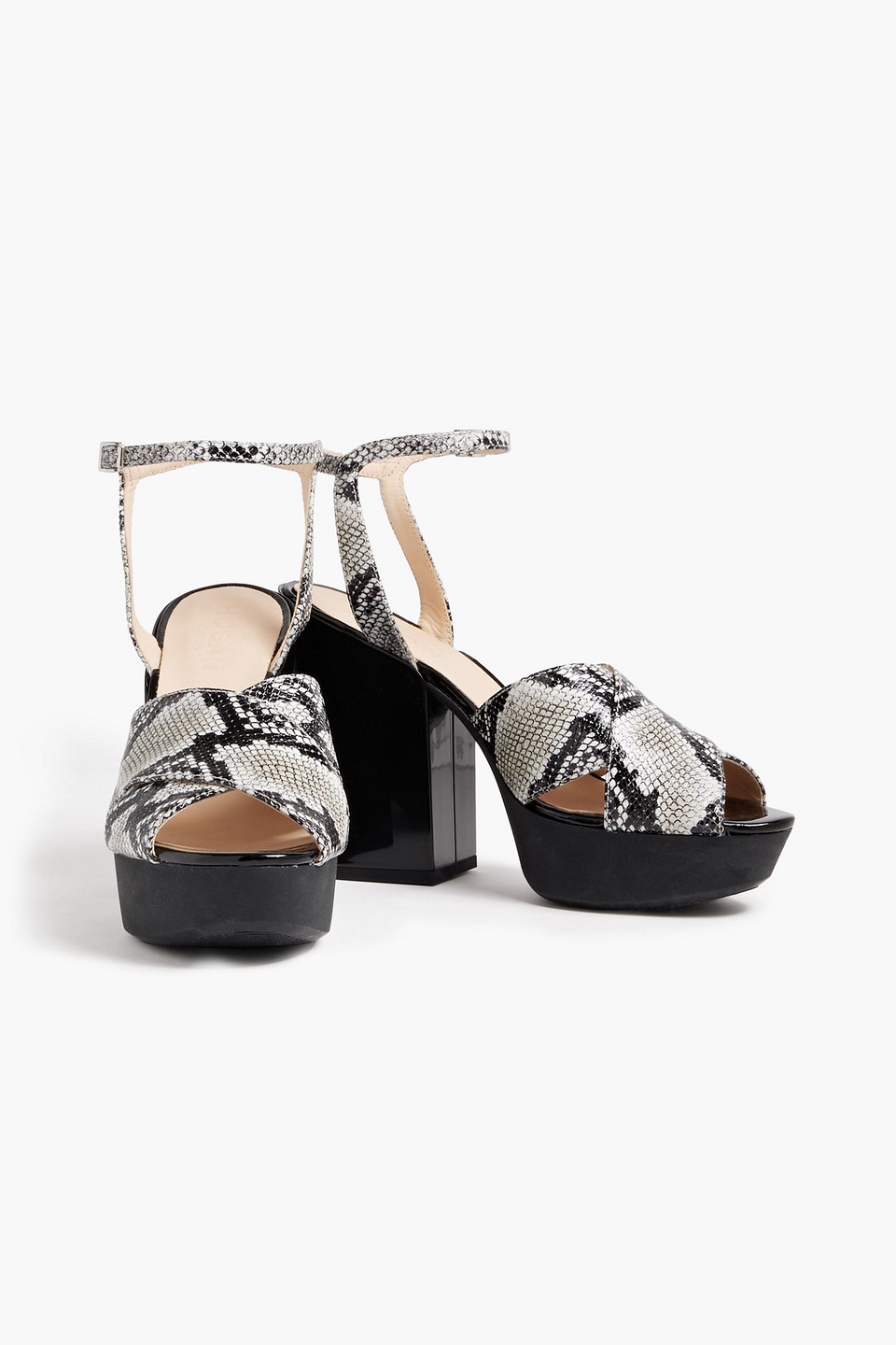 Shop Hogan Snake-effect Leather Platform Sandals In Black