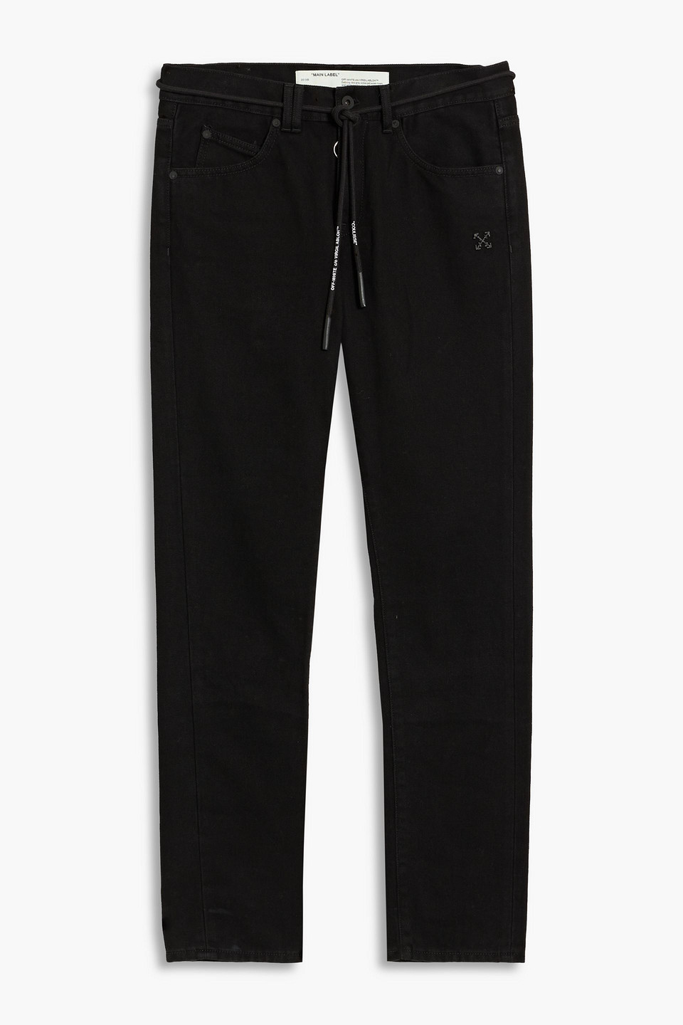 Off-white Slim-fit Belted Logo-appliquéd Denim Jeans In Black