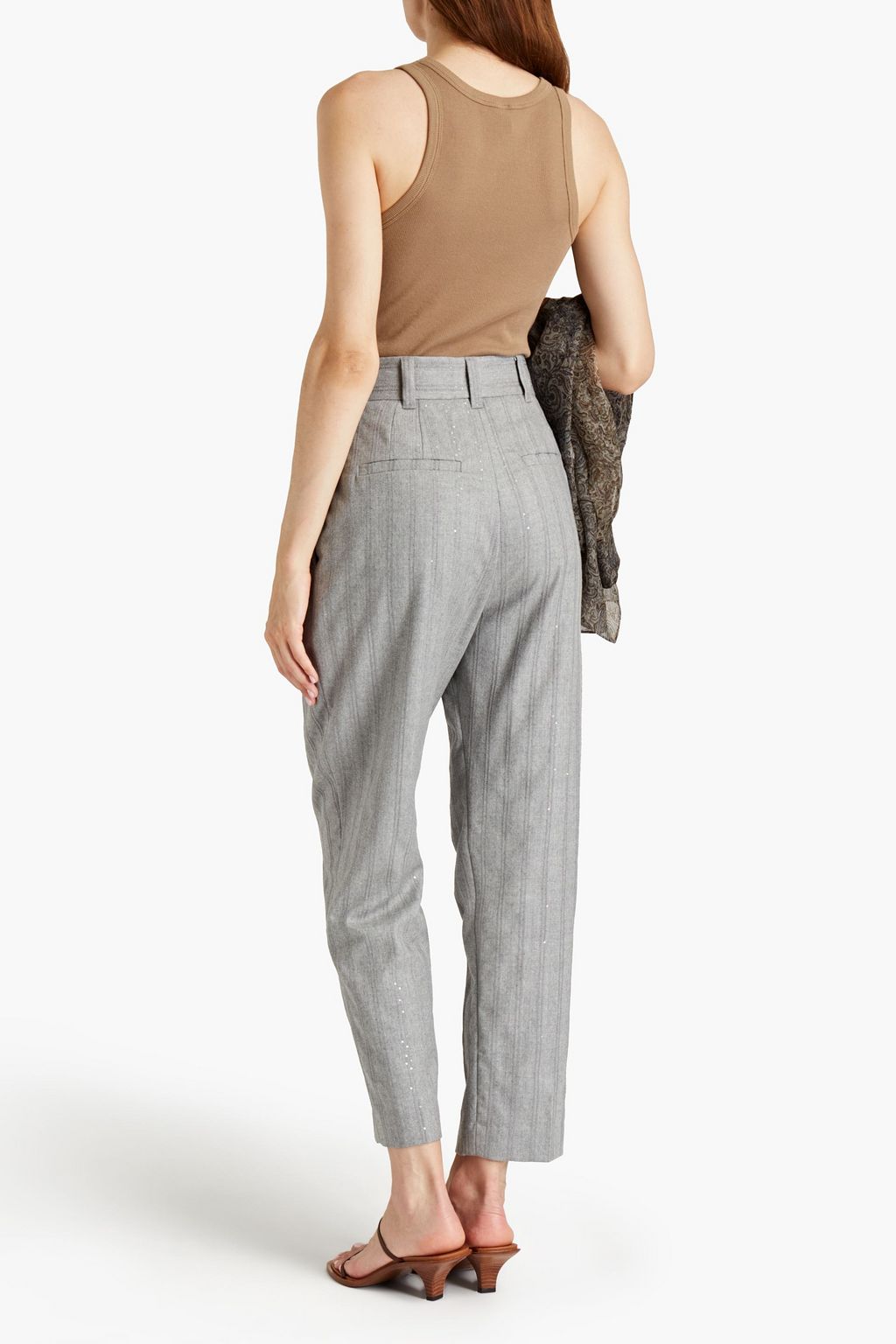 BRUNELLO CUCINELLI Sequin-embellished embroidered wool tapered pants