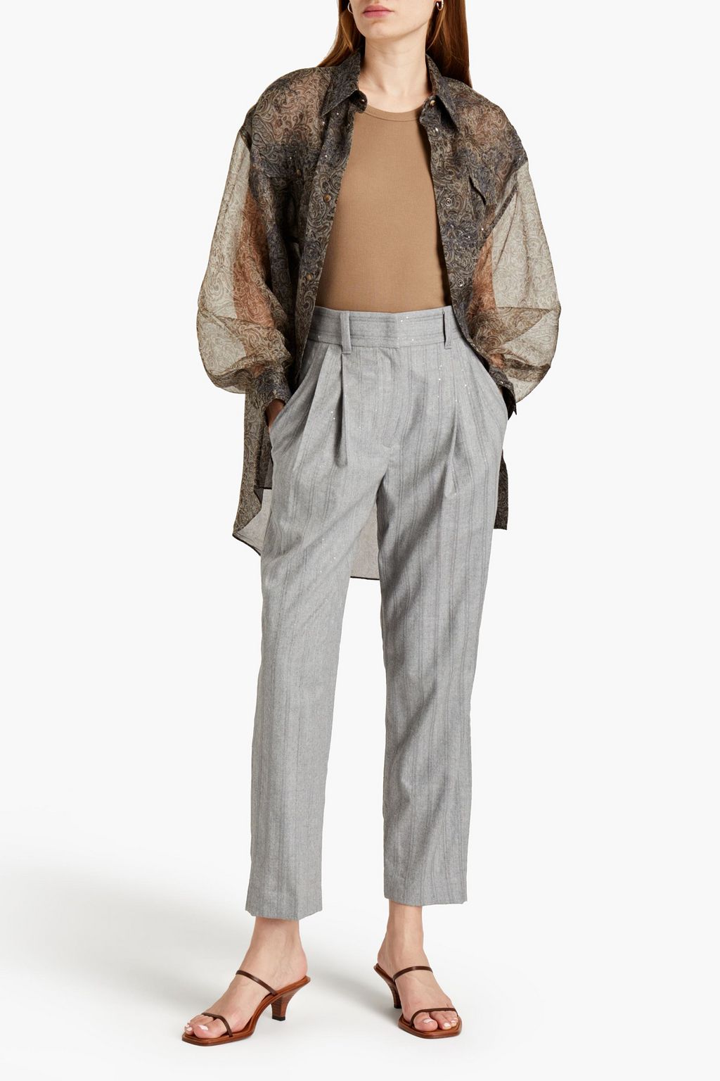 BRUNELLO CUCINELLI Sequin-embellished embroidered wool tapered pants
