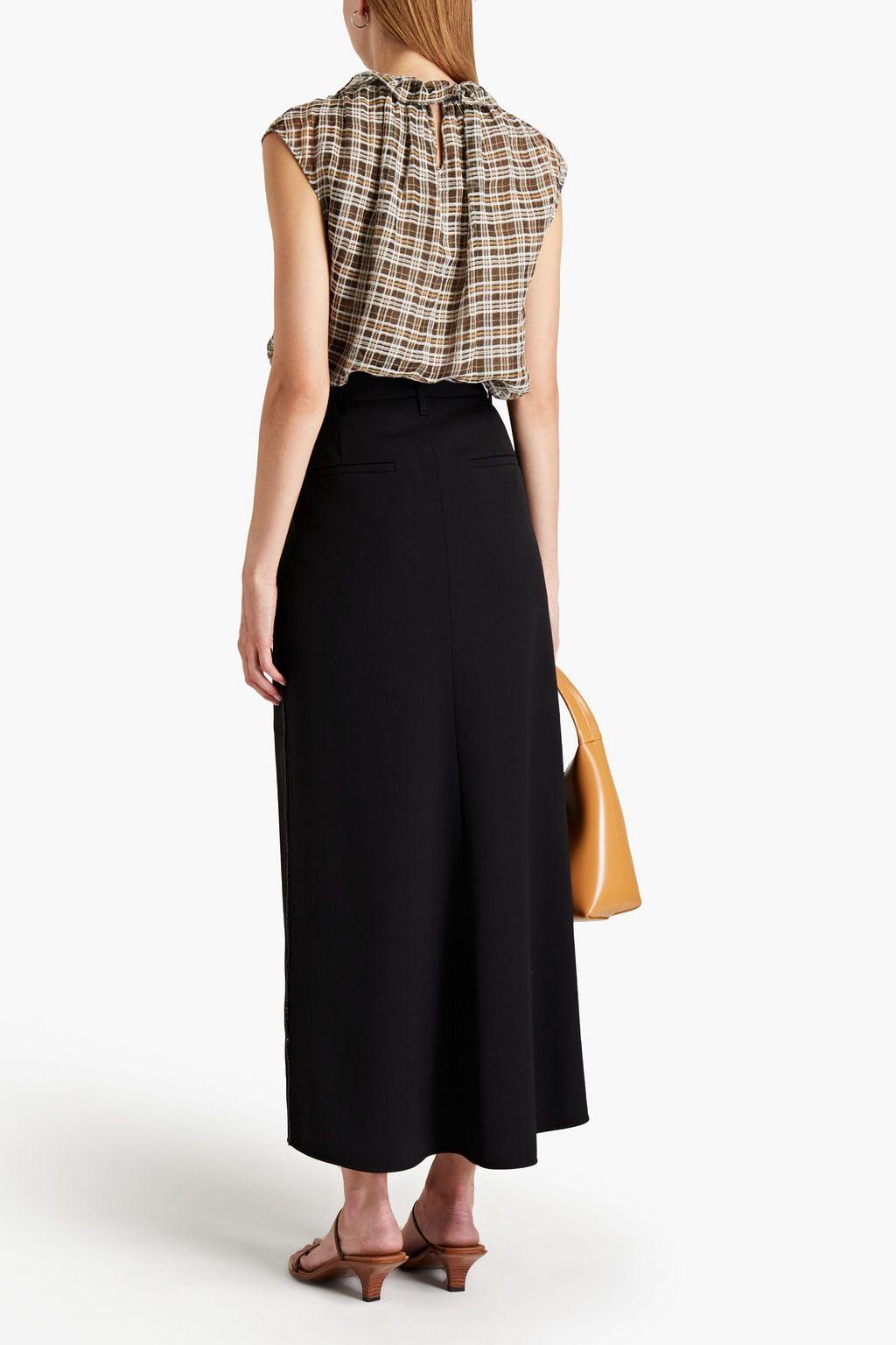 BRUNELLO CUCINELLI Bead-embellished wool-blend twill maxi skirt