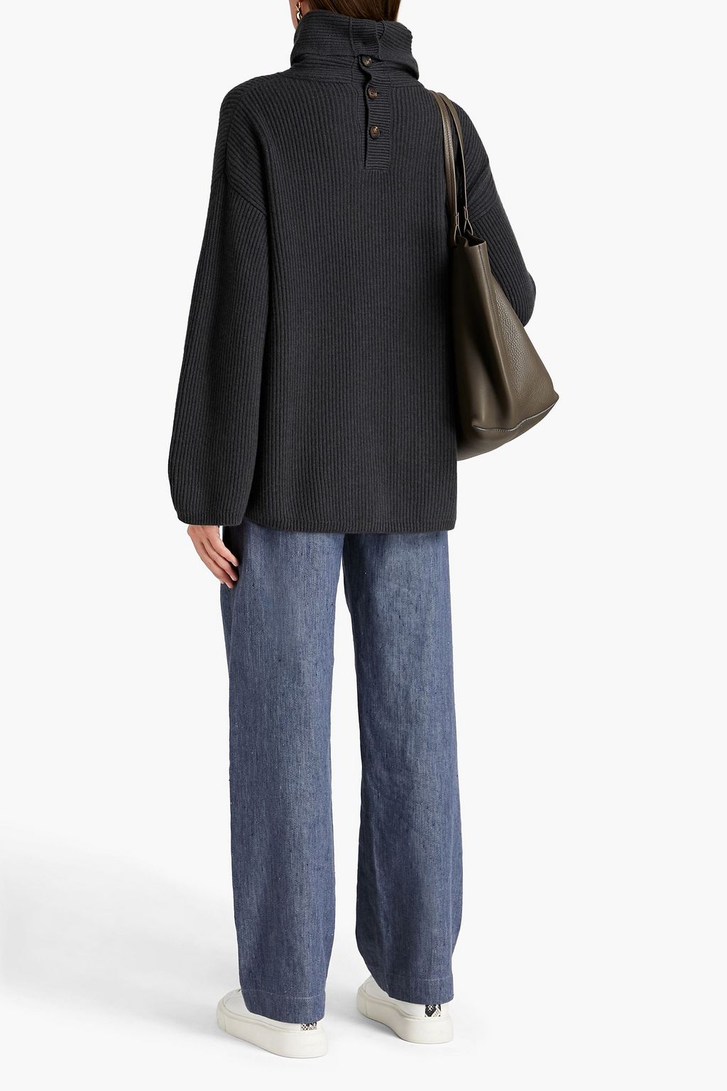 BRUNELLO CUCINELLI Cutout ribbed cashmere turtleneck sweater