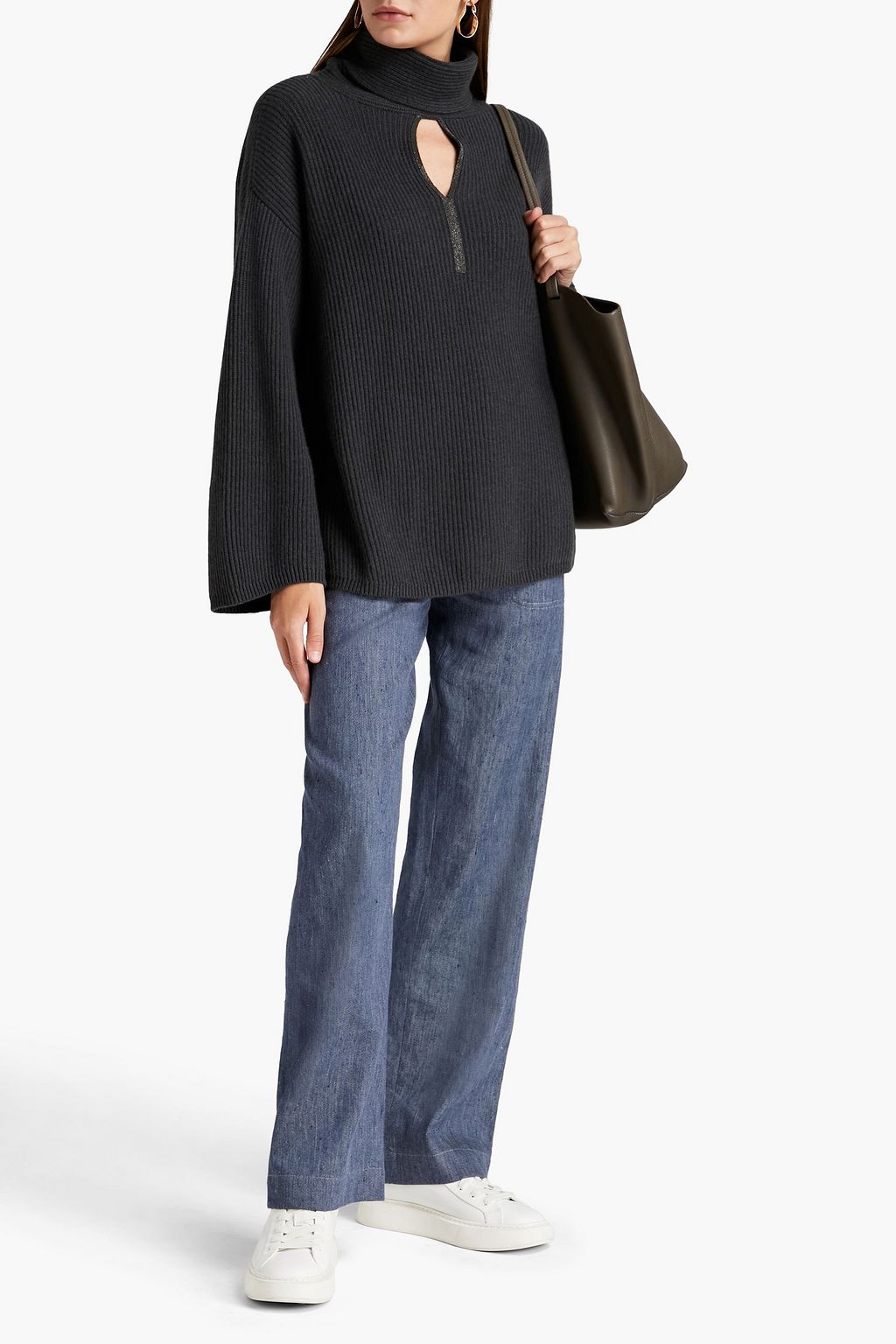 BRUNELLO CUCINELLI Cutout ribbed cashmere turtleneck sweater