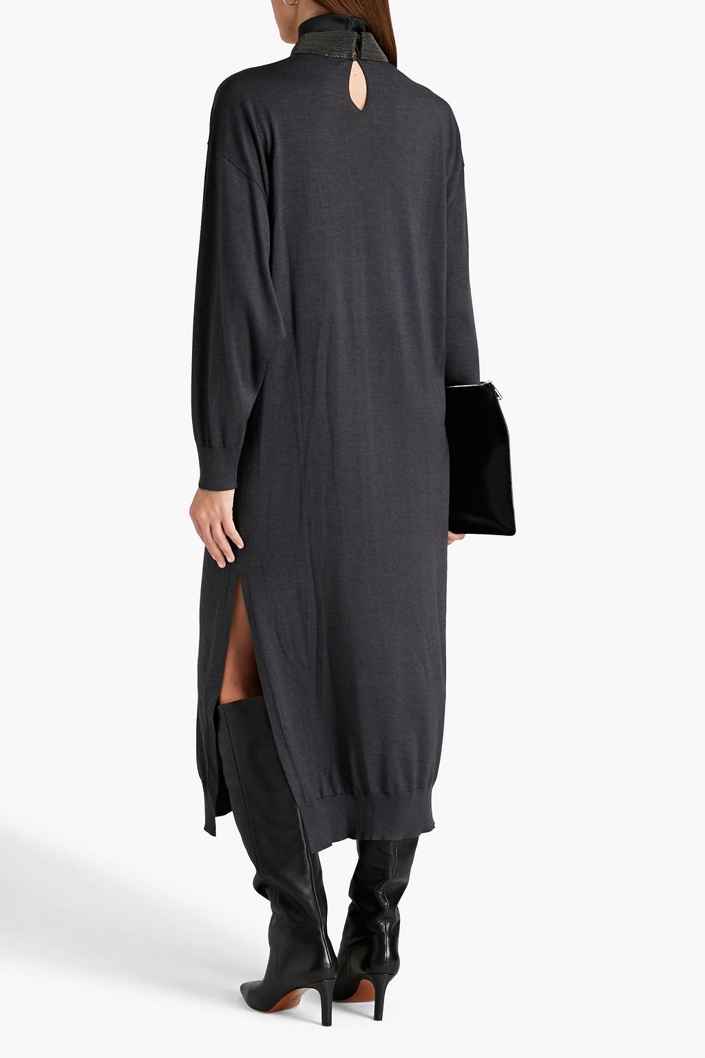 BRUNELLO CUCINELLI Bead-embellished cashmere and silk-blend turtleneck midi dress