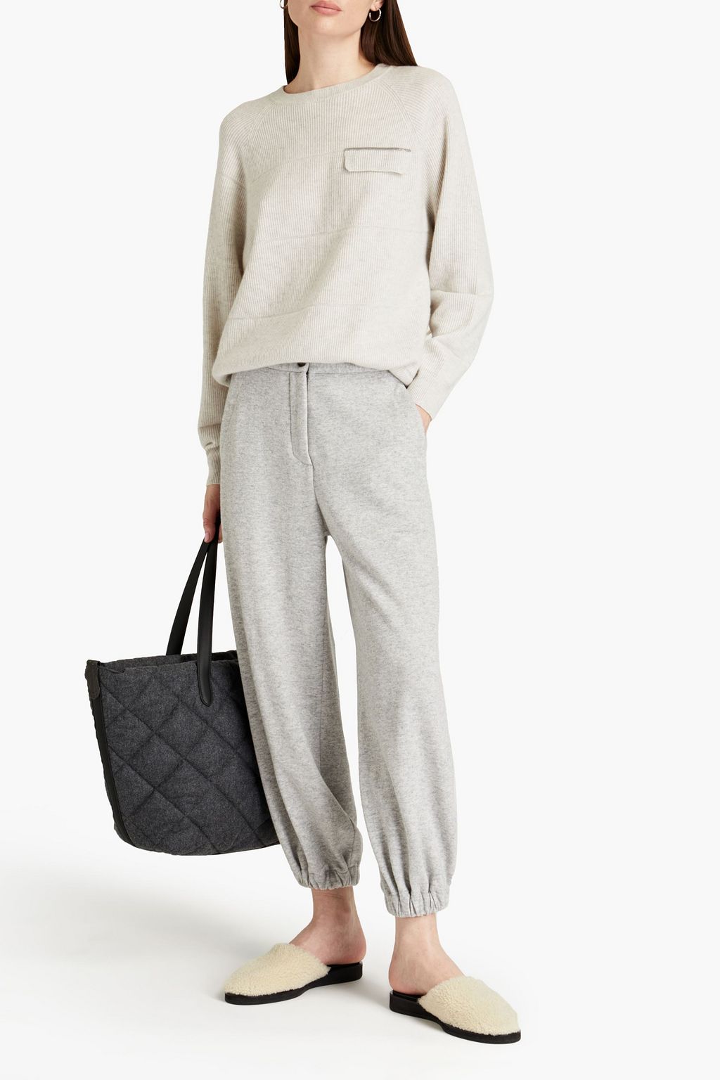 BRUNELLO CUCINELLI Mélange cashmere and cotton-blend French terry track pants