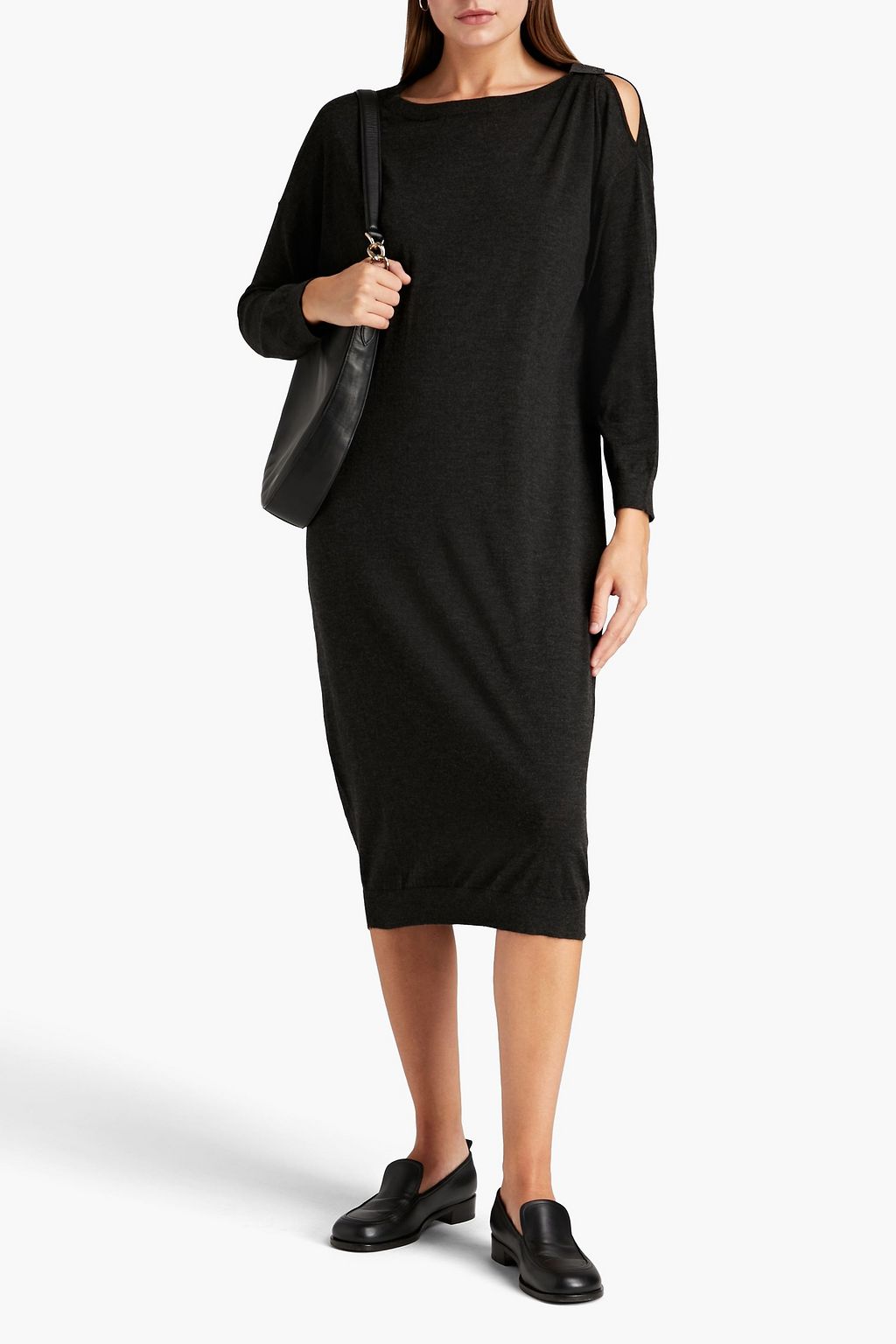 BRUNELLO CUCINELLI Bead-embellished cashmere and silk-blend midi dress