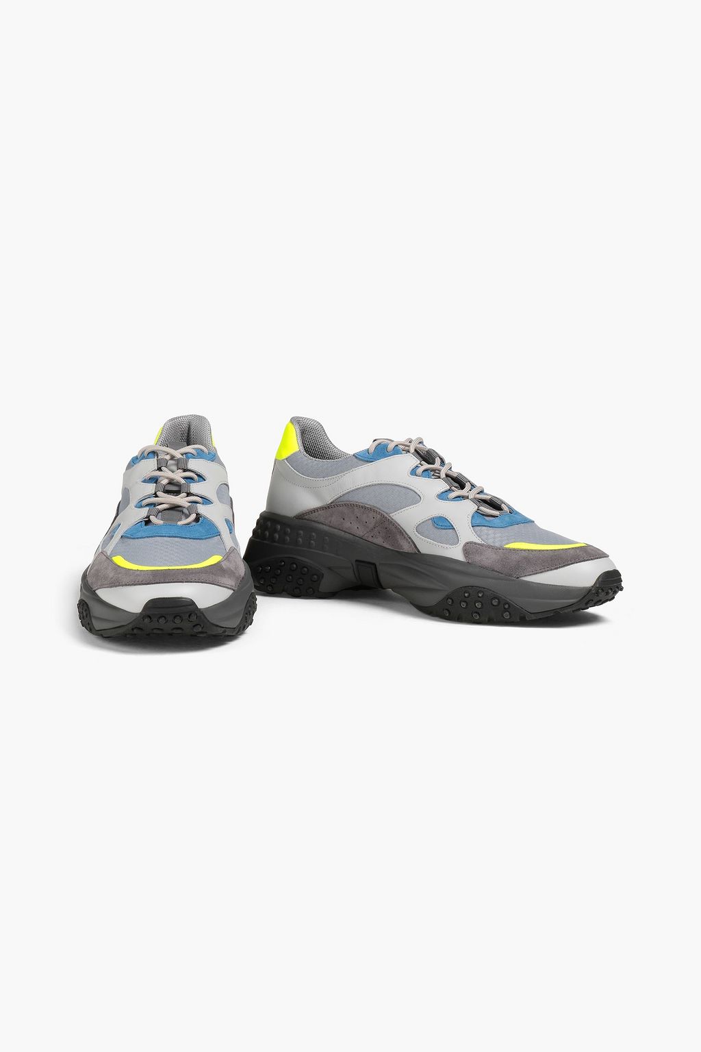TOD'S Neon suede-trimmed leather and mesh sneakers
