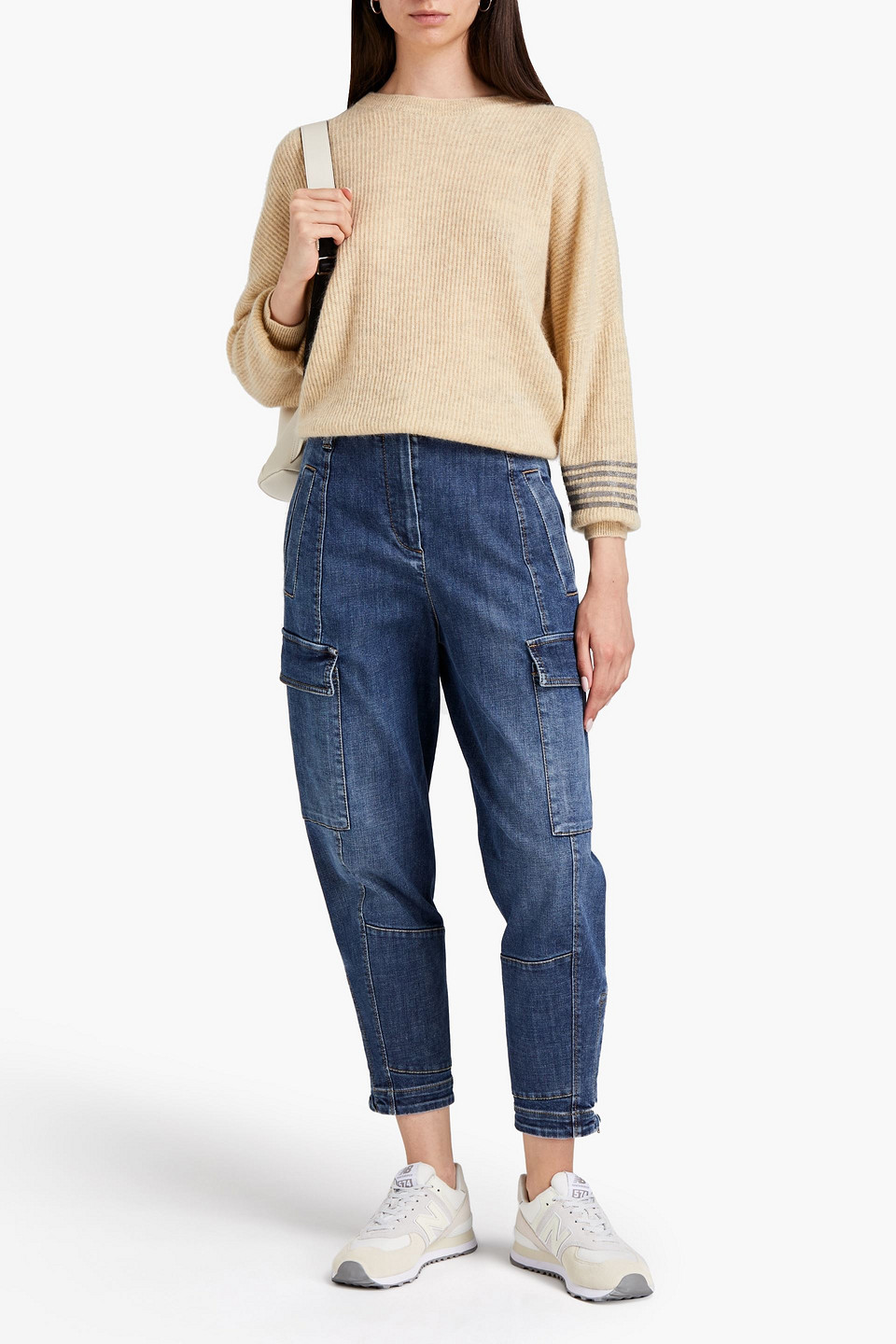 Brunello Cucinelli Cropped Faded High-rise Tapered Jeans In Mid Denim