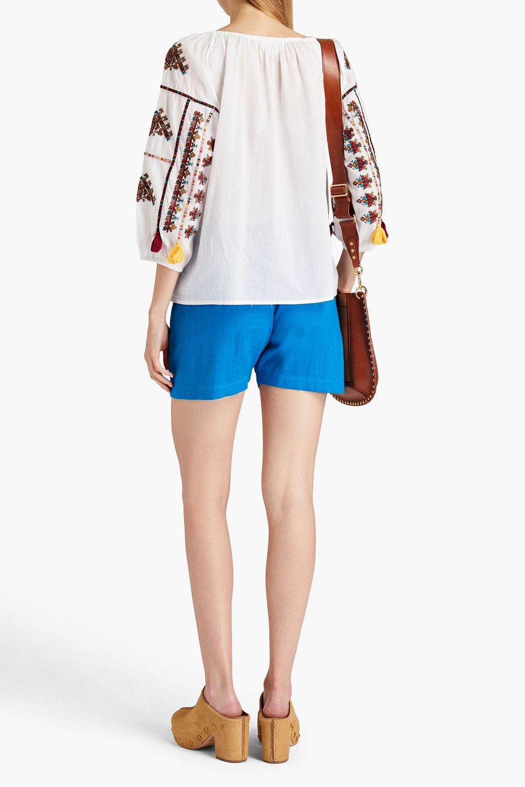 VELVET BY GRAHAM & SPENCER Tassel-trimmed gathered cotton blouse