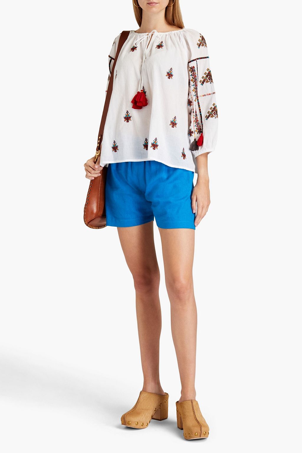 VELVET BY GRAHAM & SPENCER Tassel-trimmed gathered cotton blouse