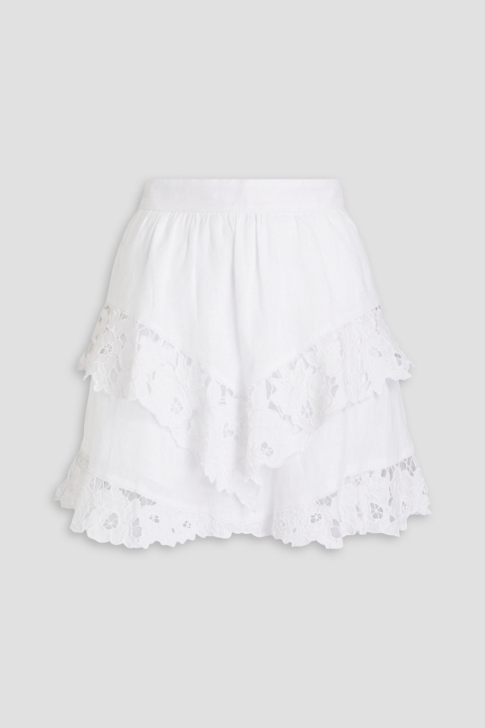 Isabel Marant Étoile Enali Tiered Lace-trimmed Linen Mini Skirt In White