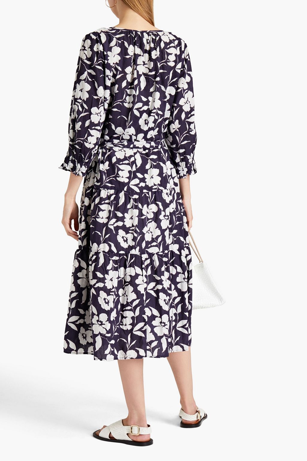 VELVET BY GRAHAM & SPENCER Gathered belted floral-print cotton midi dress
