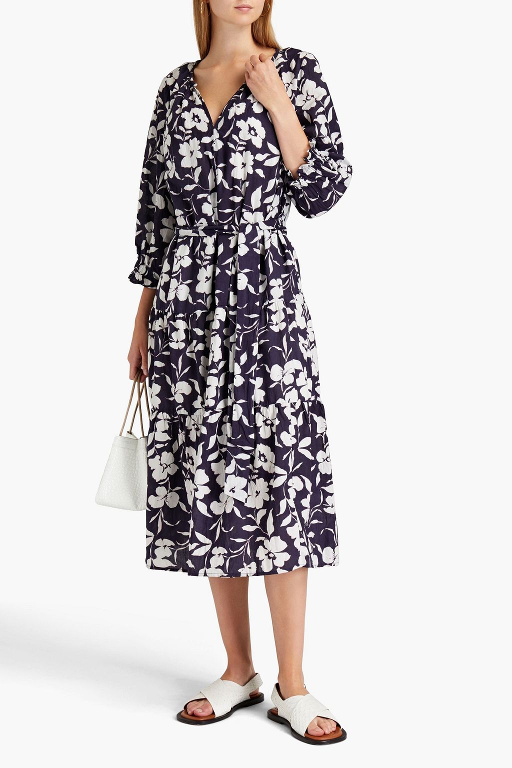 VELVET BY GRAHAM & SPENCER Gathered belted floral-print cotton midi dress