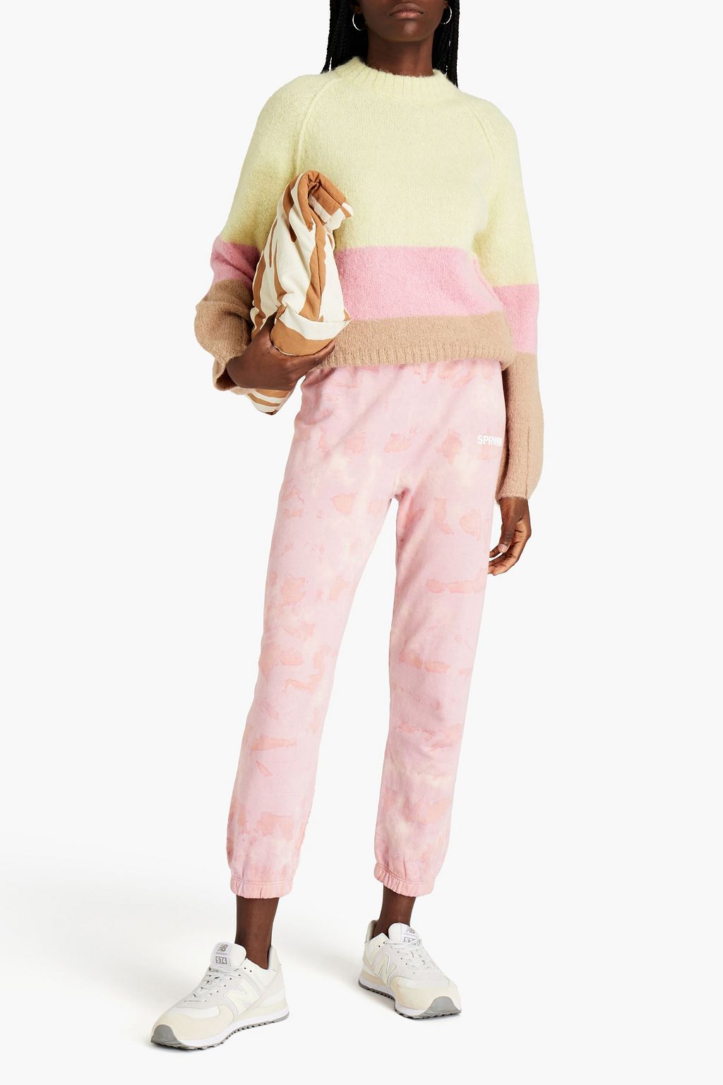 SPRWMN Cropped printed cotton-fleece track pants