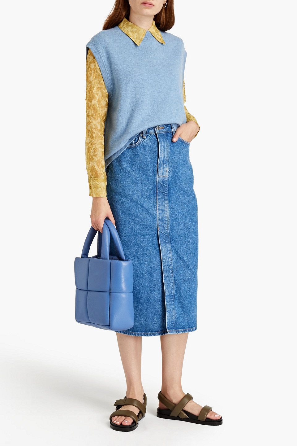 Samsoe & Samsoe Silvia Denim Midi Skirt In Blue
