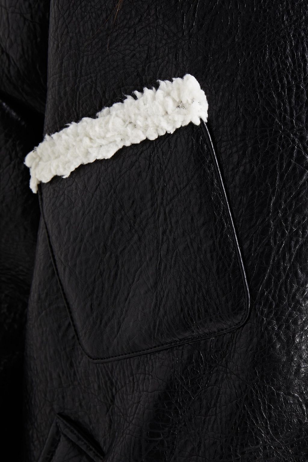 KHRISJOY Faux shearling-lined shell-paneled crinkled faux leather jacket