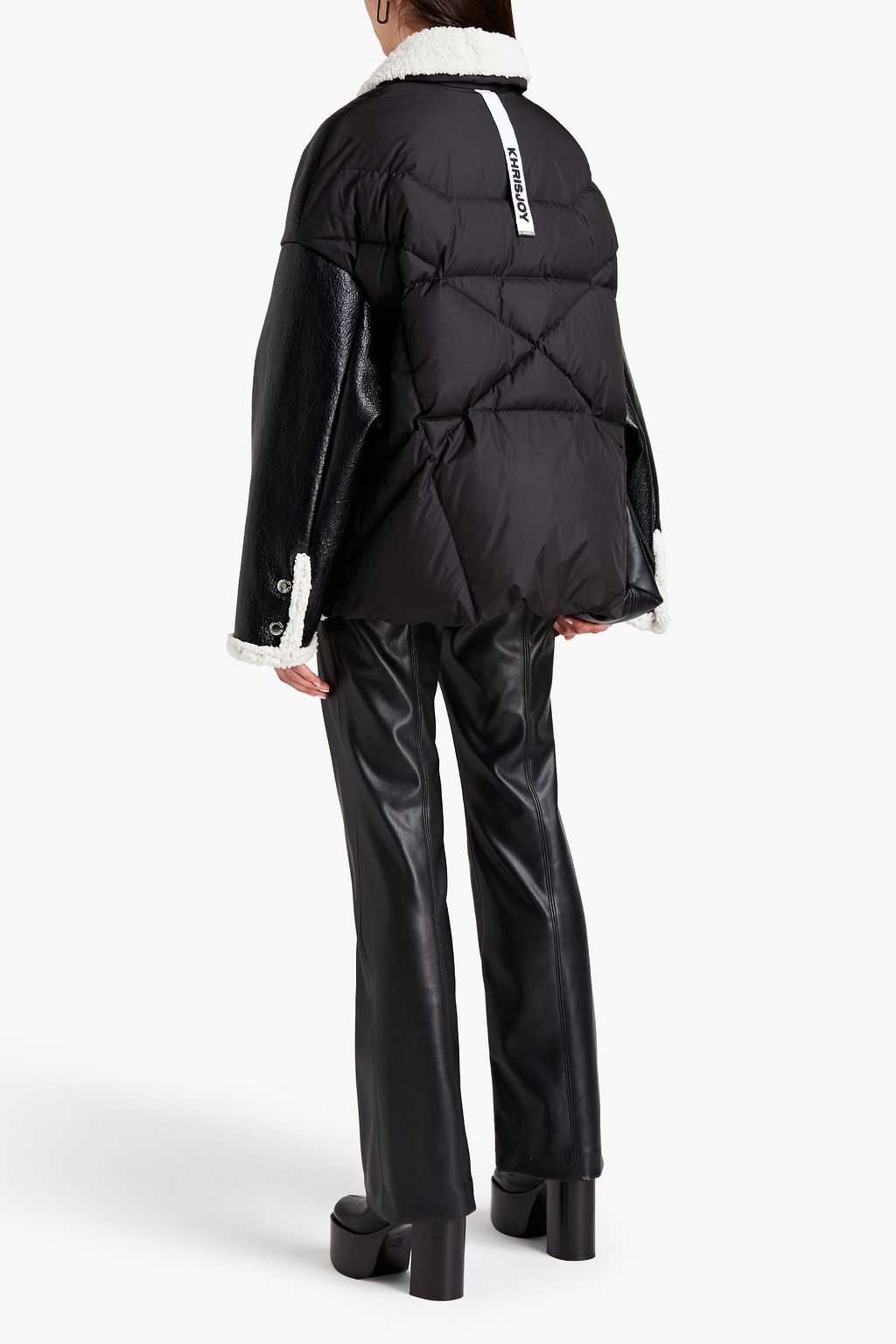 KHRISJOY Faux shearling-lined shell-paneled crinkled faux leather jacket