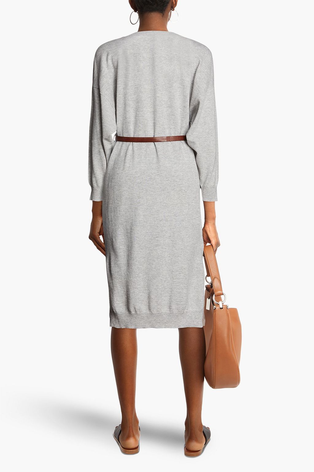 BRUNELLO CUCINELLI Midikleid aus meliertem Kaschmir mit Zierperlen