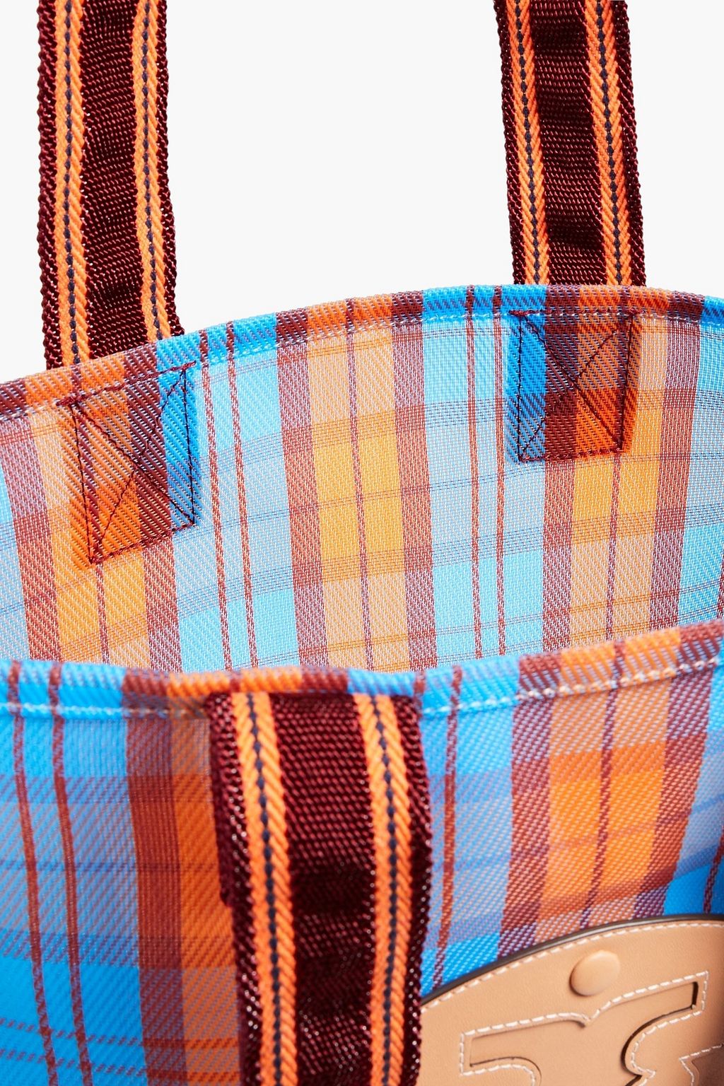 TORY BURCH Ella faux leather-trimmed checked woven tote