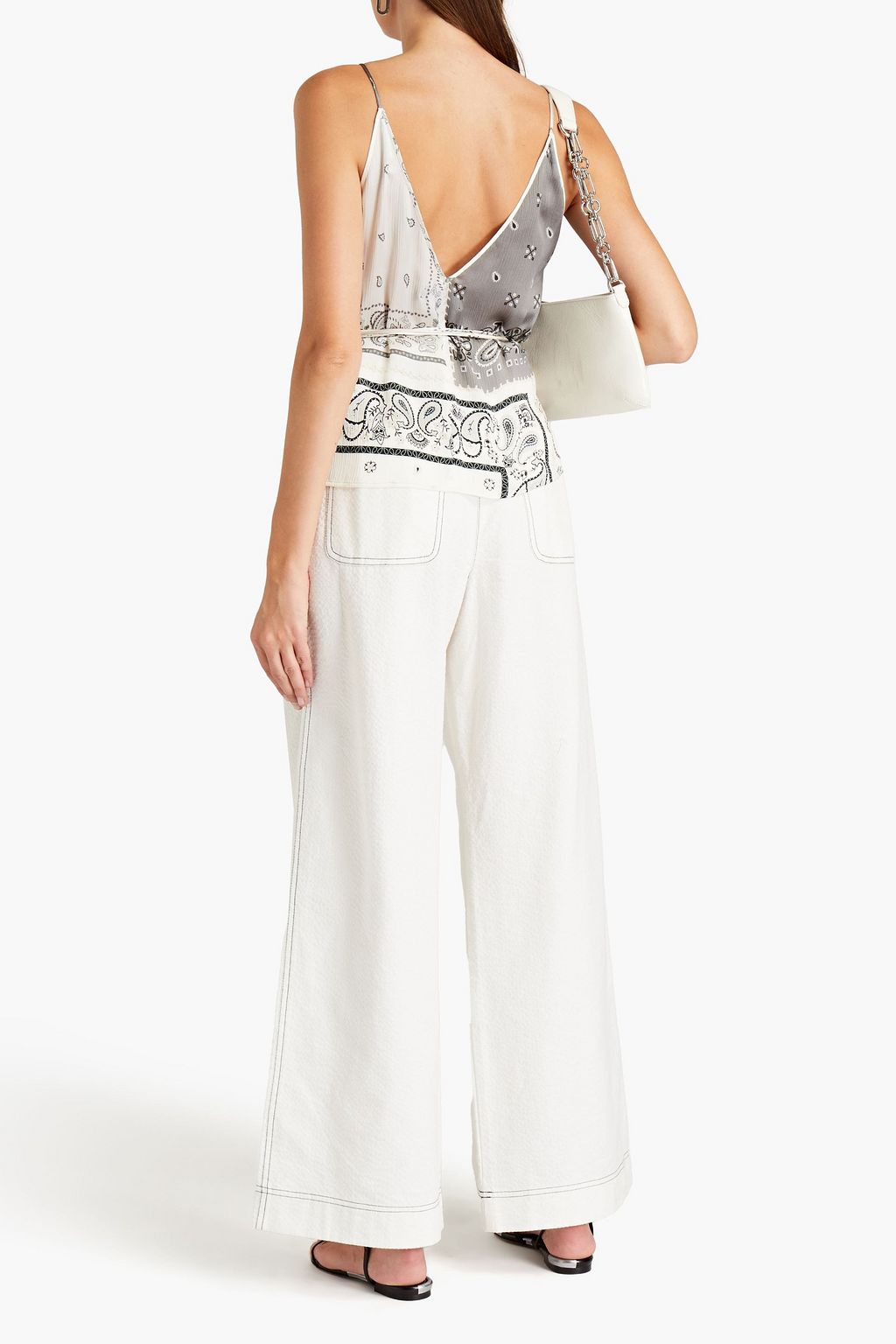 AMIRI Belted patchwork-effect silk-satin top