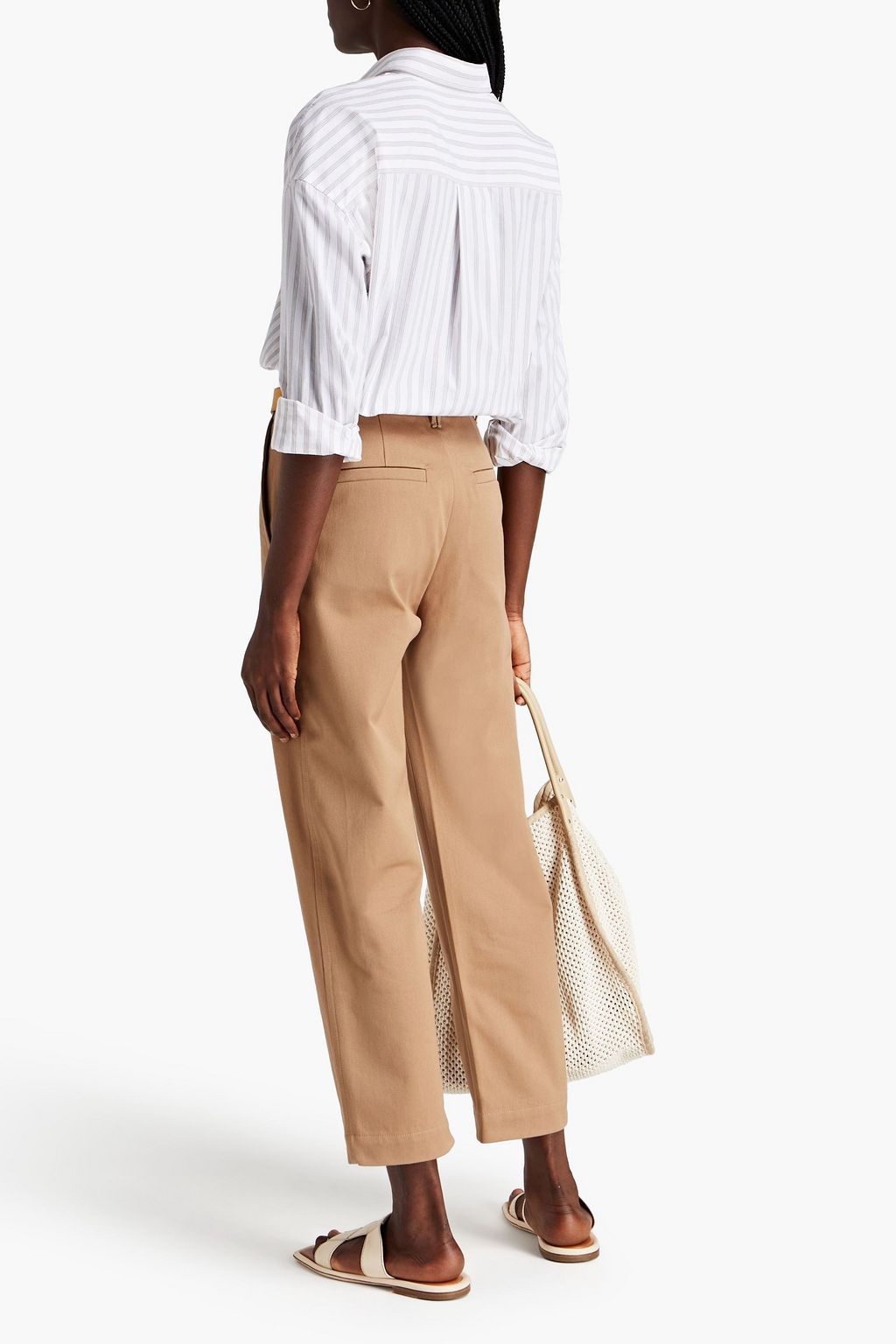 BRUNELLO CUCINELLI Bead-embellished striped stretch-cotton poplin shirt
