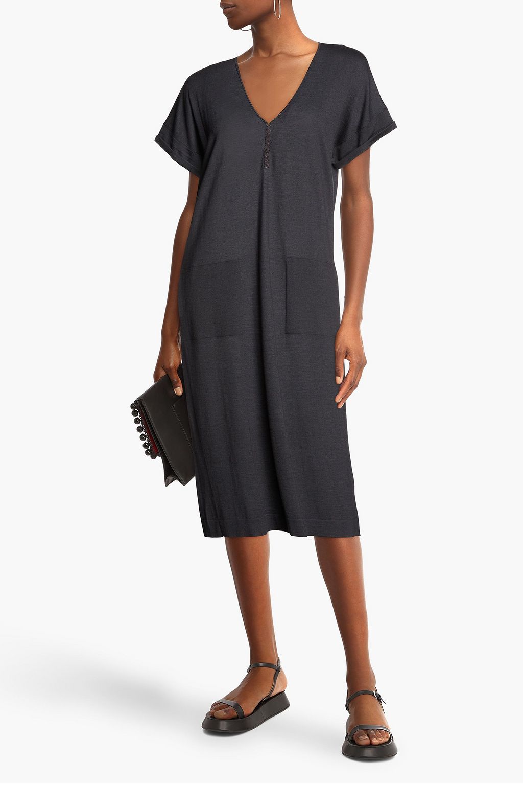 BRUNELLO CUCINELLI Midikleid aus einer Kaschmir-Seidenmischung mit Zierperlen