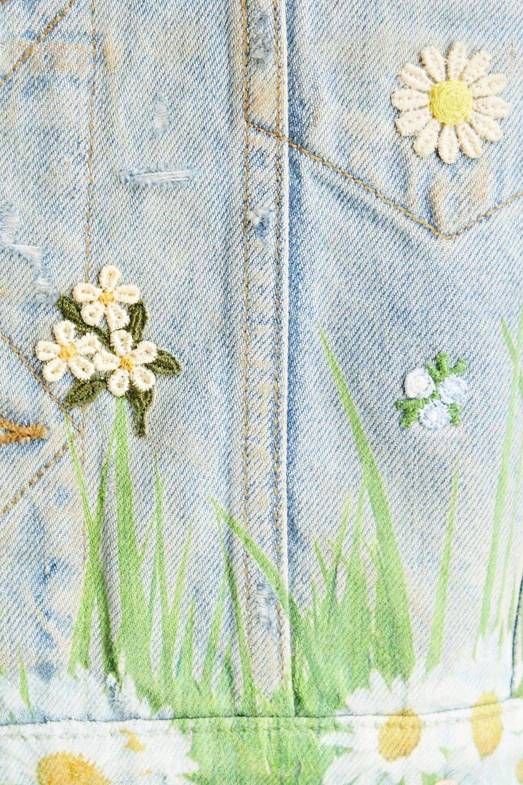 AMIRI Cropped appliquéd floral-print denim jacket