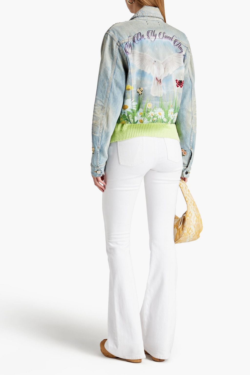 AMIRI Cropped appliquéd floral-print denim jacket
