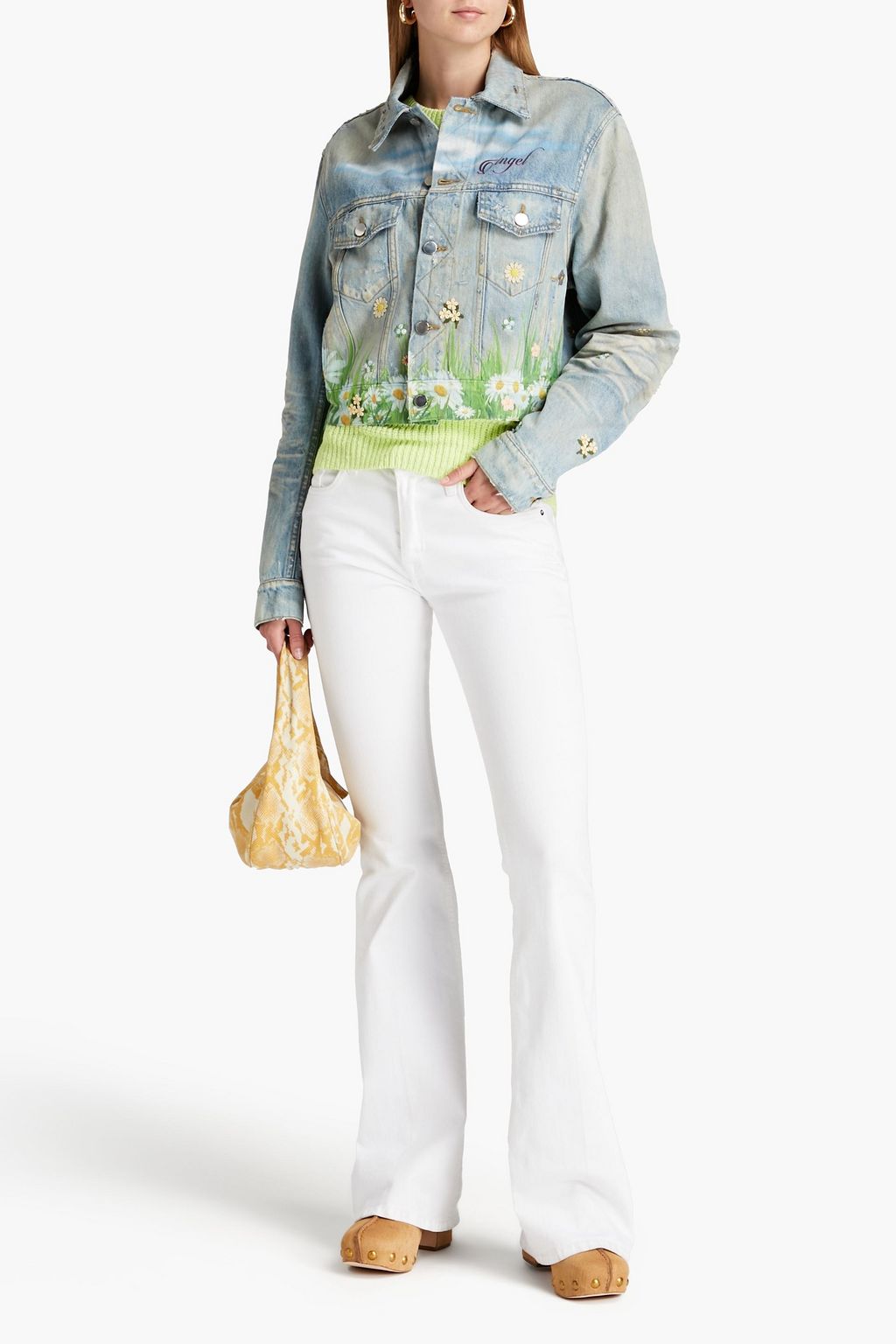AMIRI Cropped appliquéd floral-print denim jacket