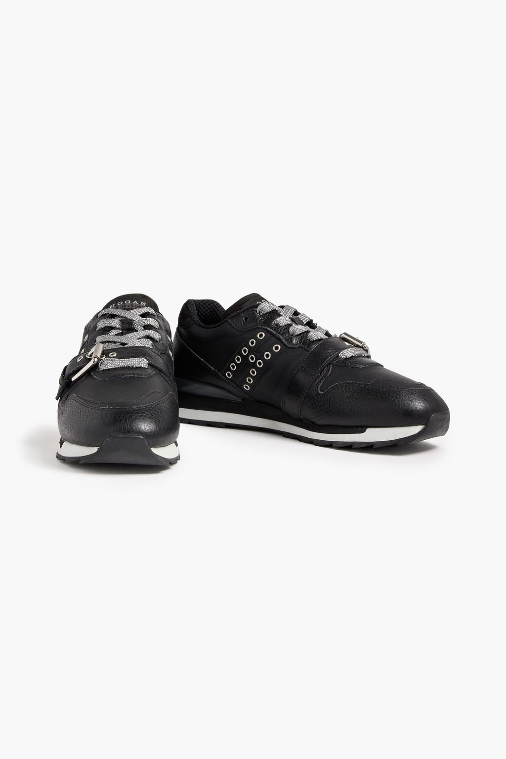 HOGAN Buckled pebbled-leather sneakers