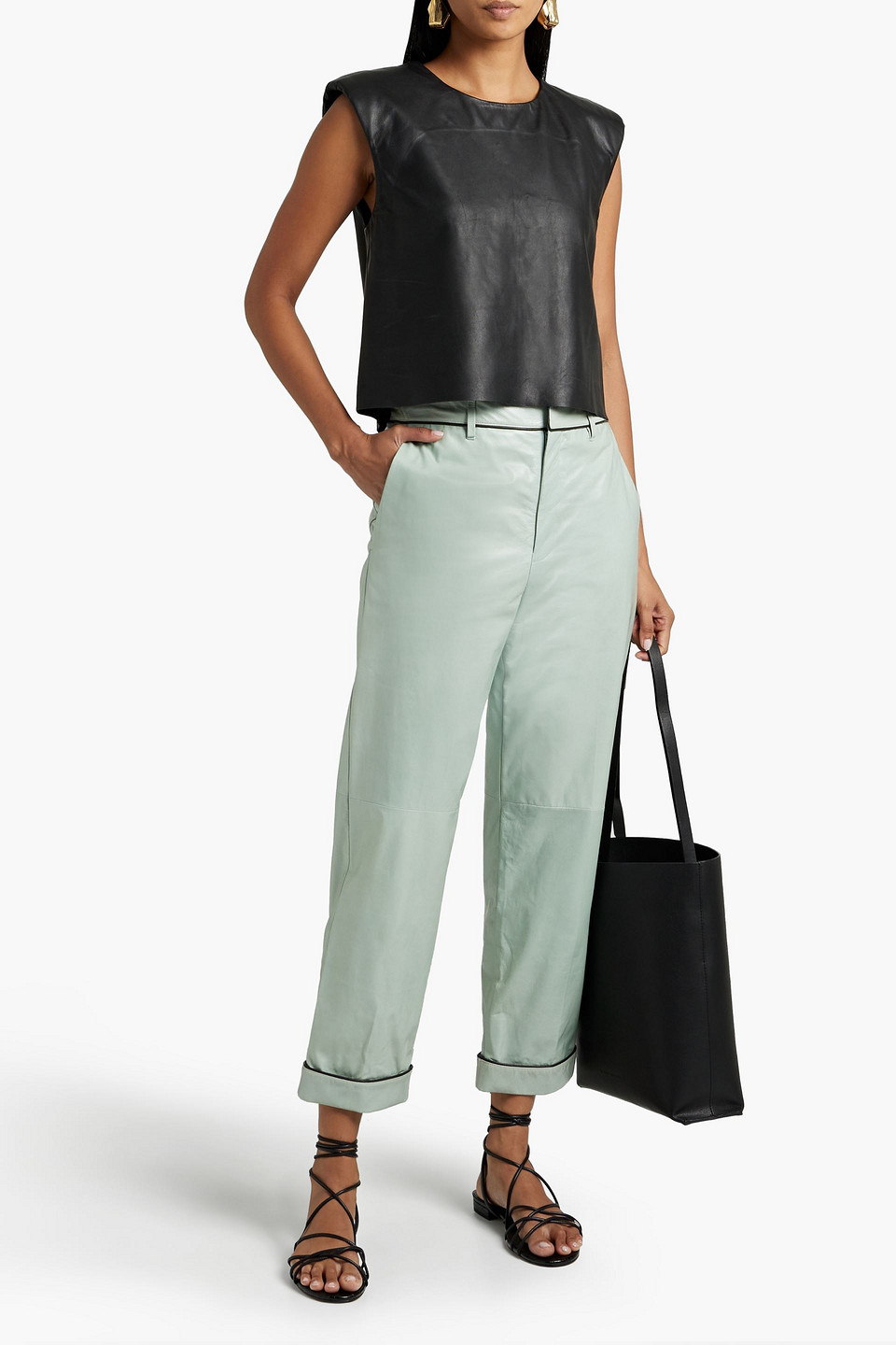 Tod's Leather Straight-leg Pants In Mint