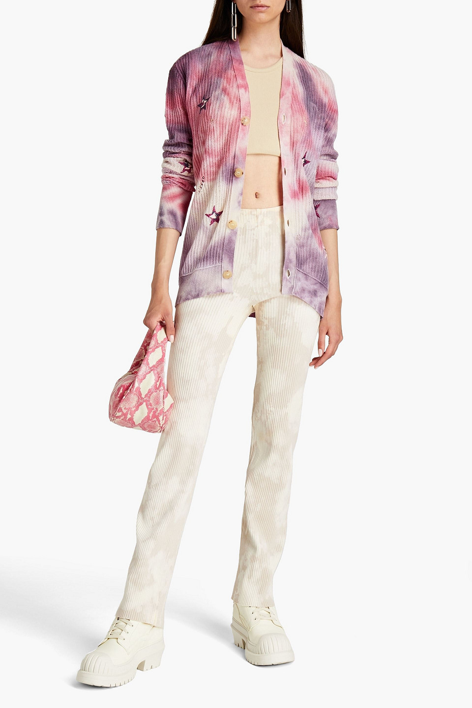Amiri Tie-dyed Ribbed Cashmere Cardigan In Multi
