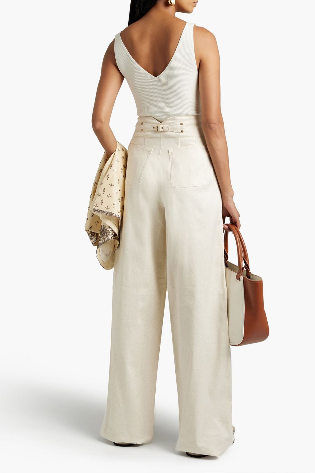 TOD'S Slub linen-blend twill wide-leg pants