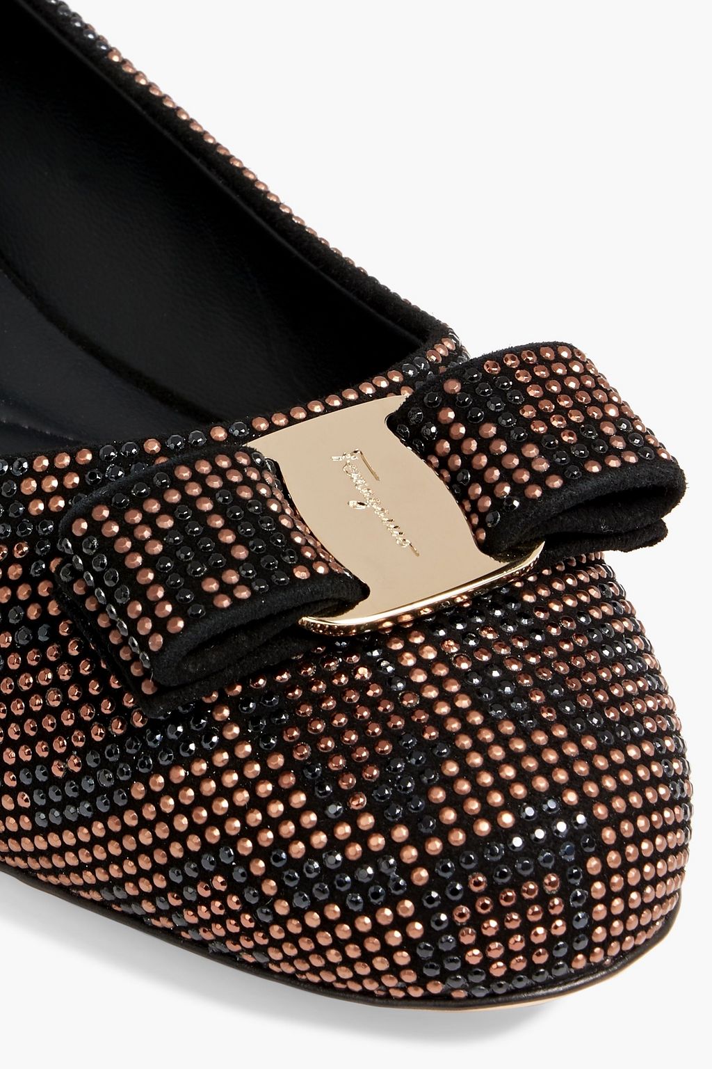 FERRAGAMO Varina crystal-embellished suede ballet flats