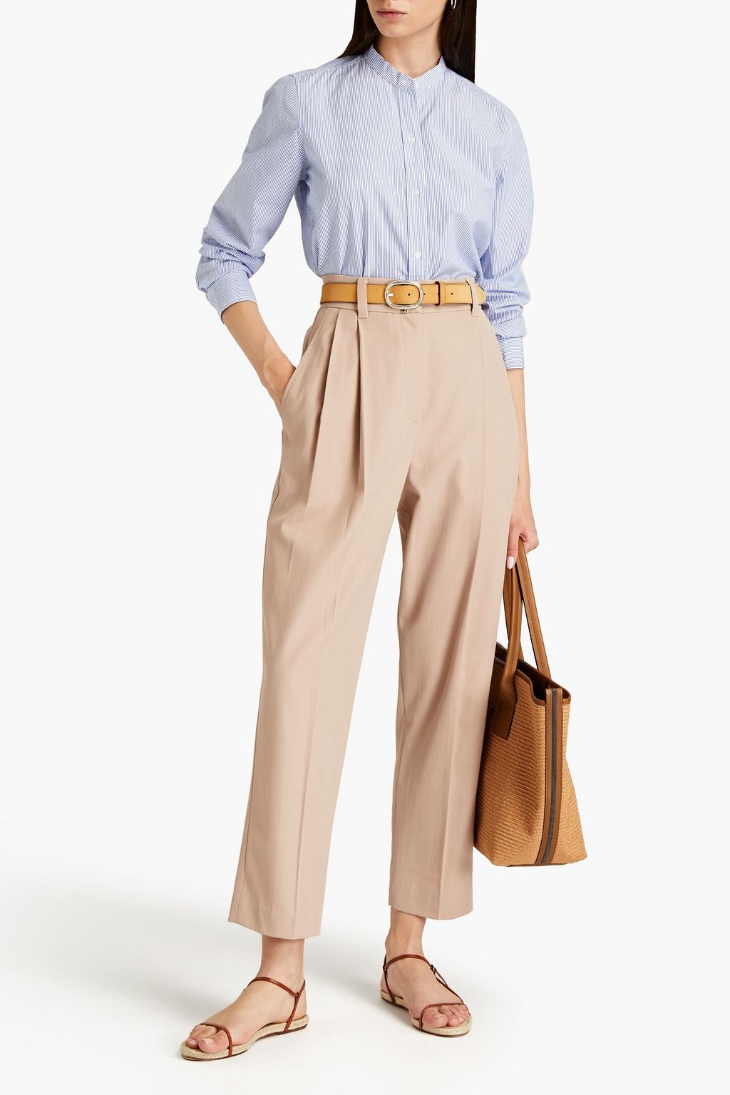BRUNELLO CUCINELLI Plissierte Karottenhose aus Twill aus einer Woll-Baumwollmischung