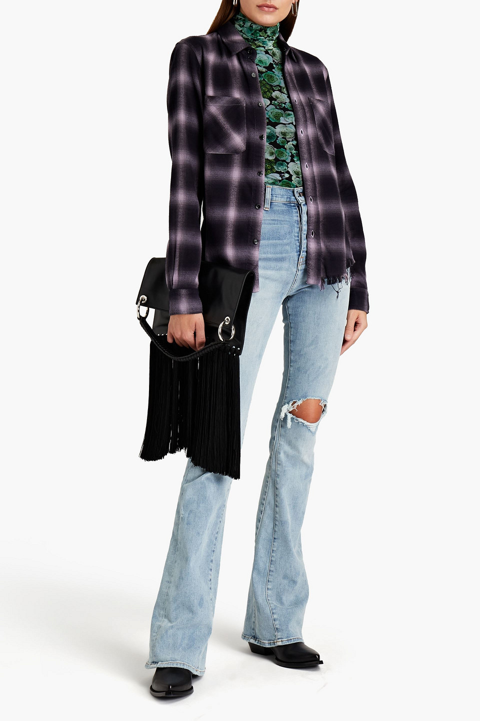 Amiri Frayed Checked Cotton-blend Flannel Shirt In Multi