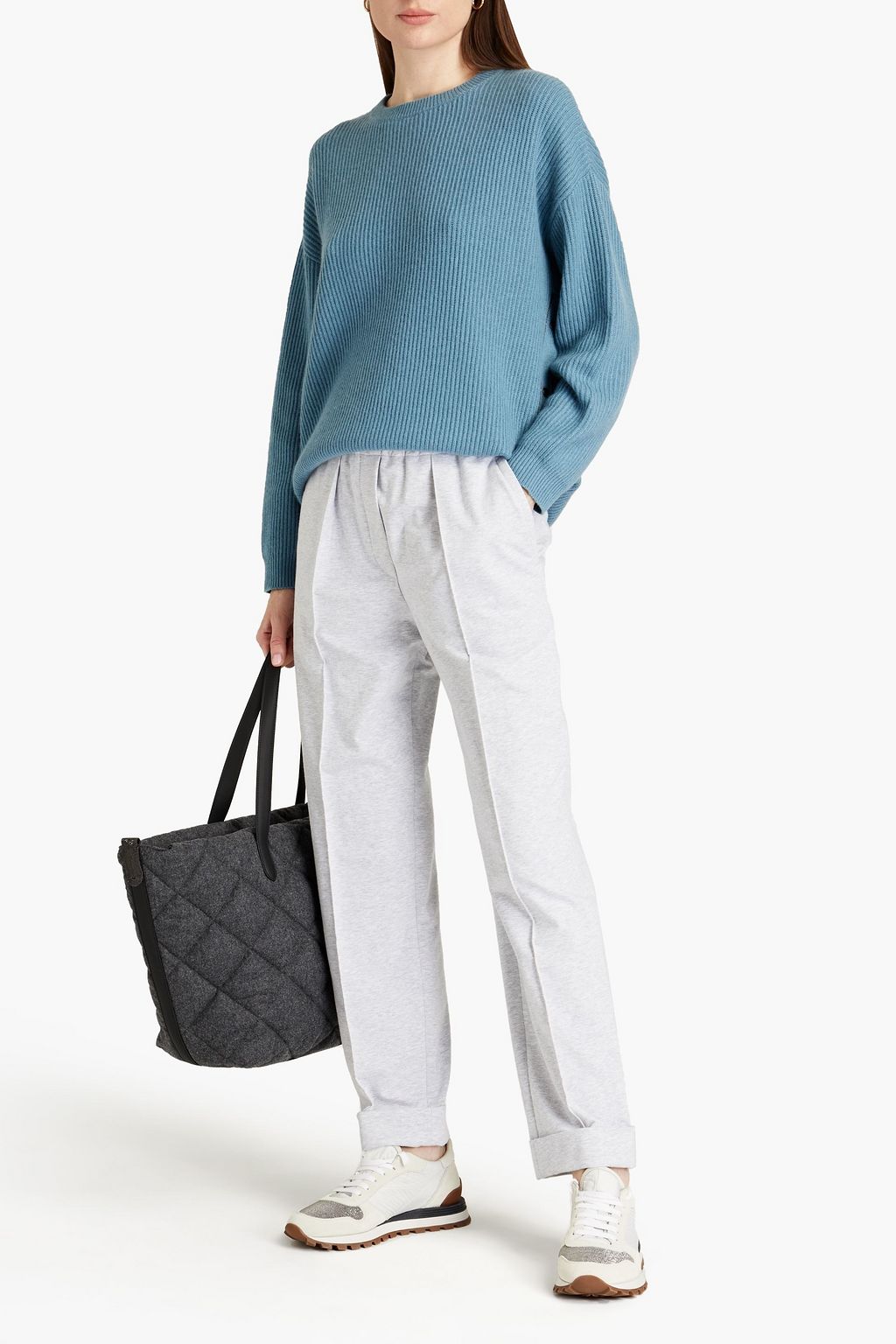 BRUNELLO CUCINELLI Mélange French cotton-blend terry track pants