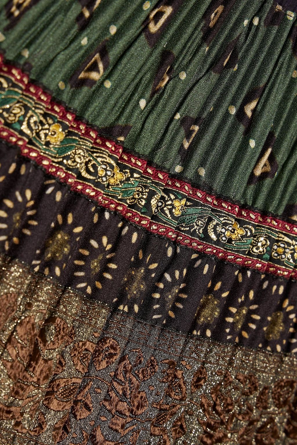ETRO Ballet plissé crepe de chine-paneled woven midi skirt