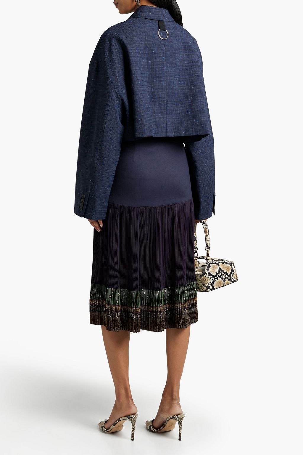ETRO Ballet plissé crepe de chine-paneled woven midi skirt