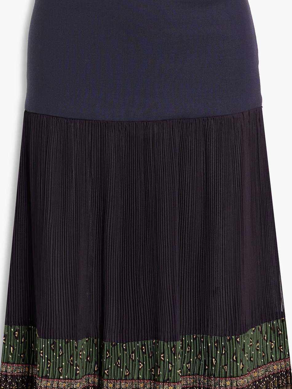 jacquard-trimmed pleated chiffon and woven midi skirt